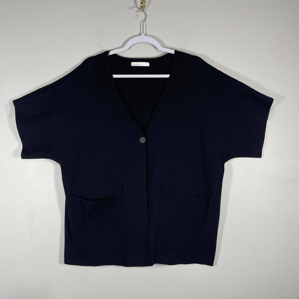 OAK + FORT Black Short Sleeve Knit Cardigan Womens Small Pockets Minimalist Work